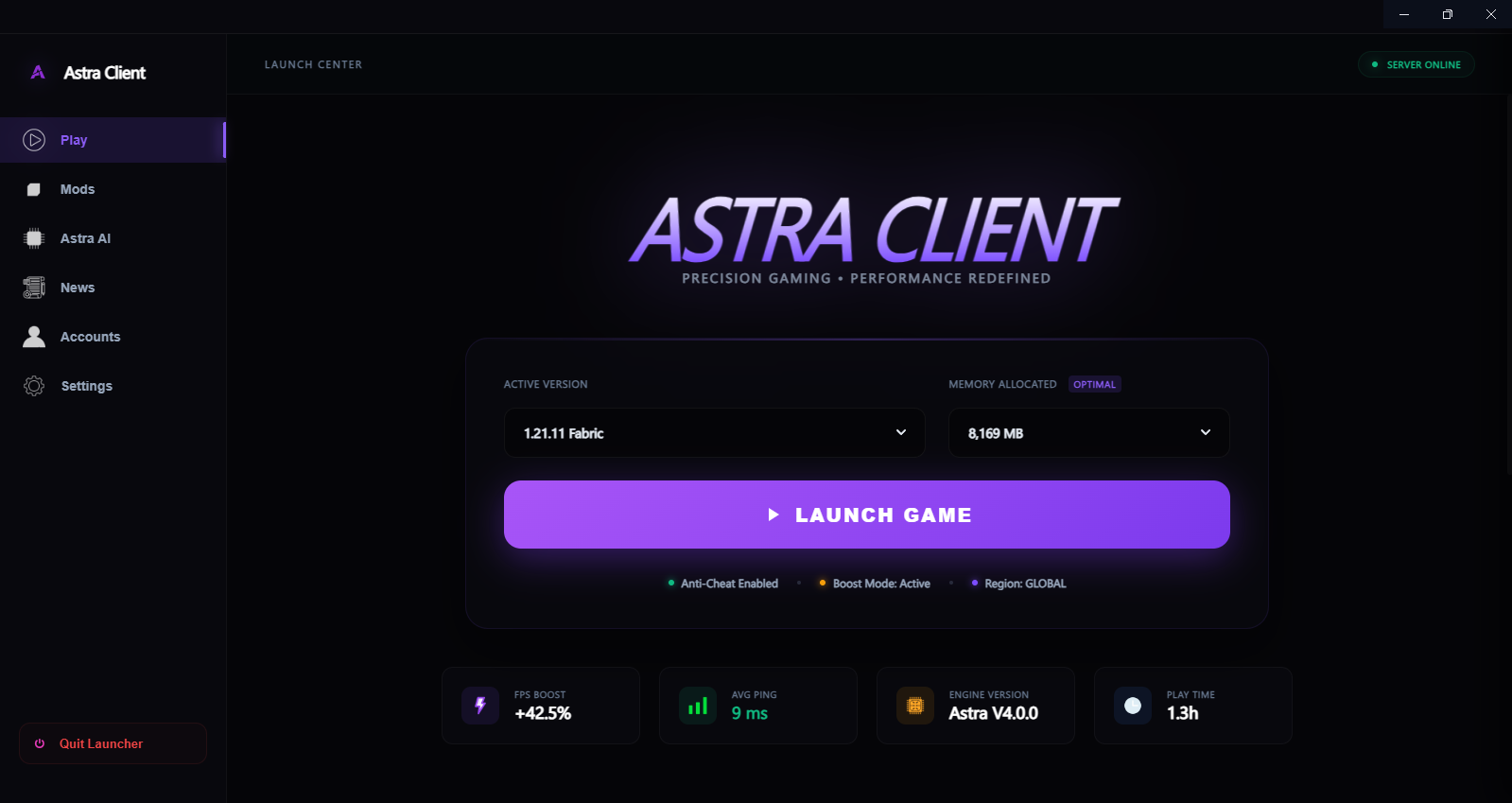 Astra Client Interface Mockup